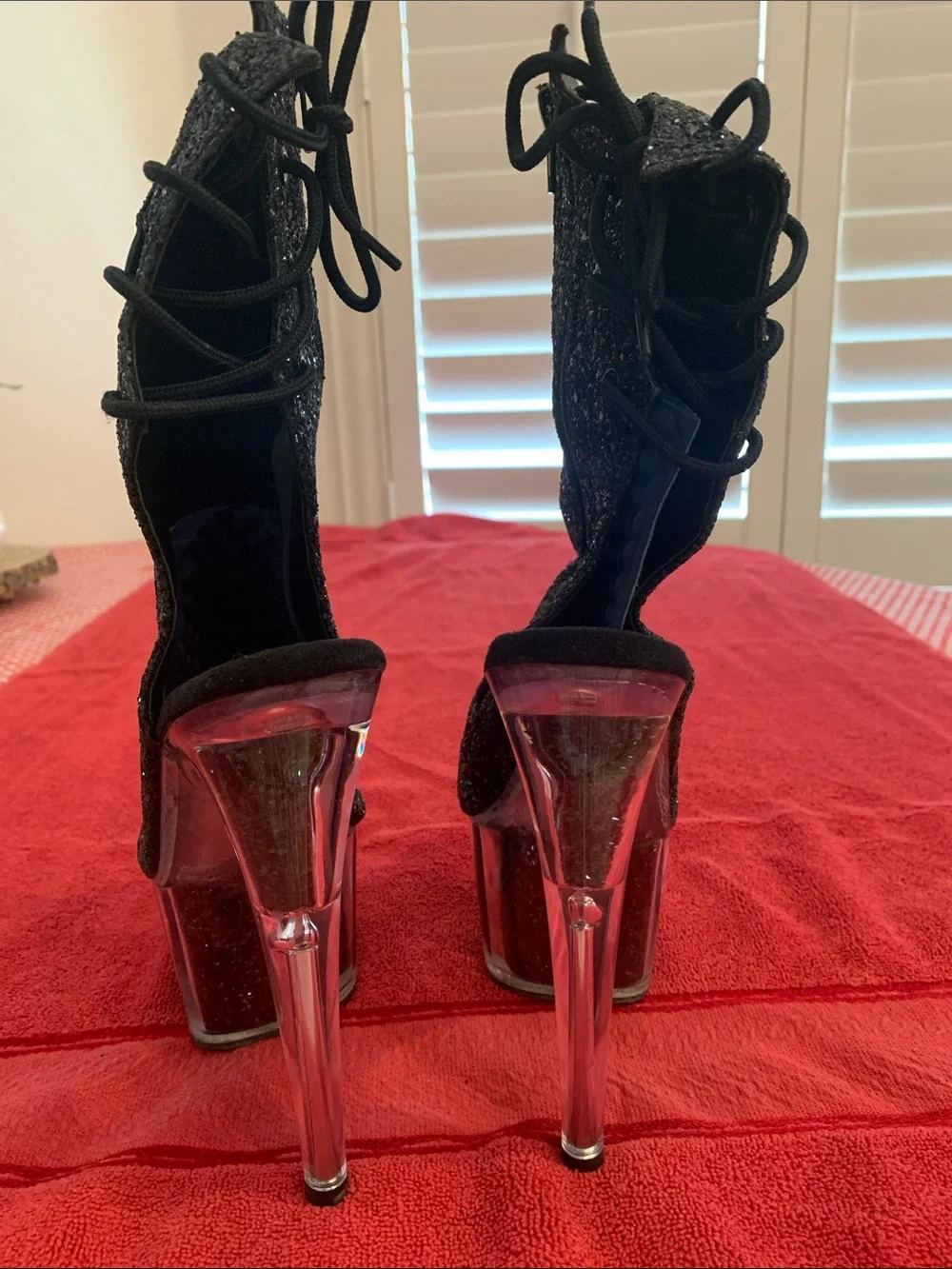 Pleaser Black Glitter Platform Heels
